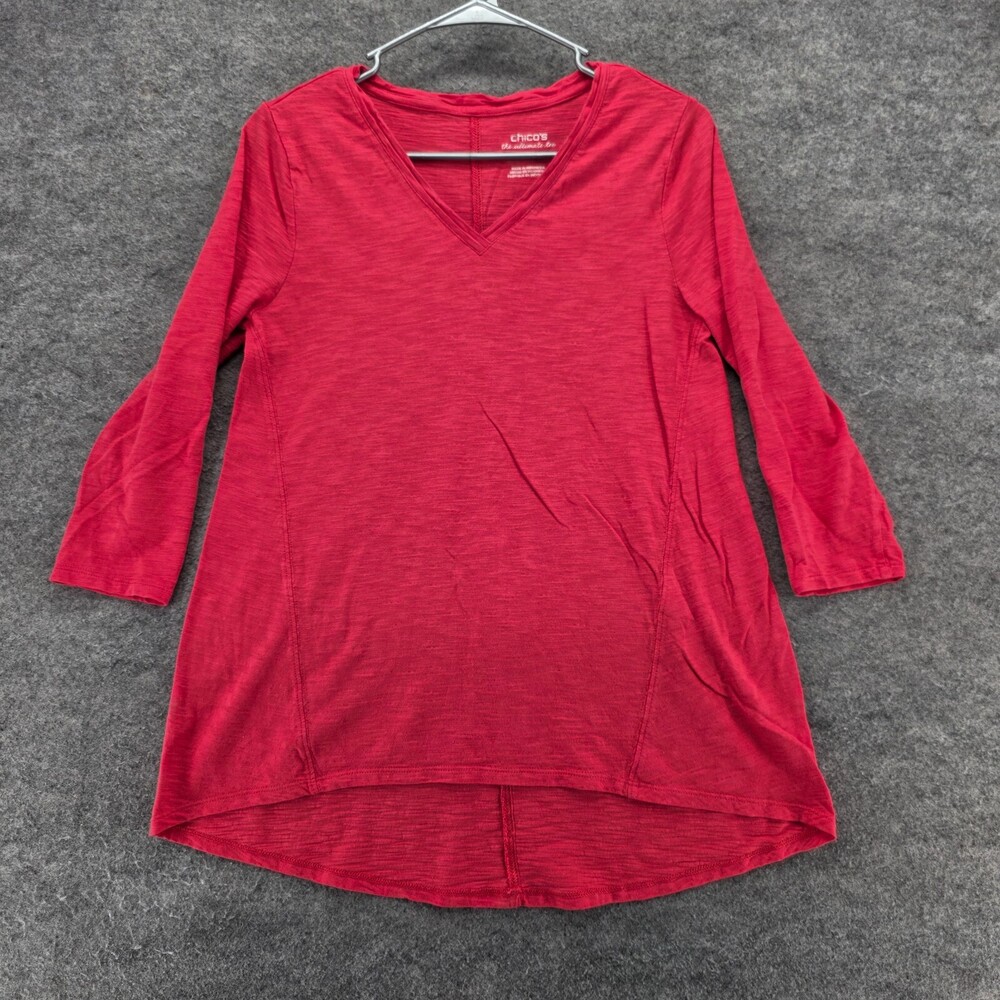 Chicos Shirt Womens 0 US Small V Neck 3/4 Sleeve Red Ultimate